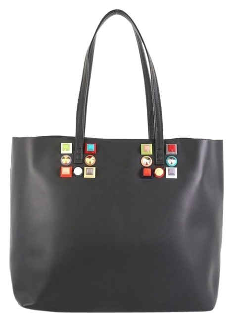 Fendi Roll Studded Medium Black Leather Tote 
