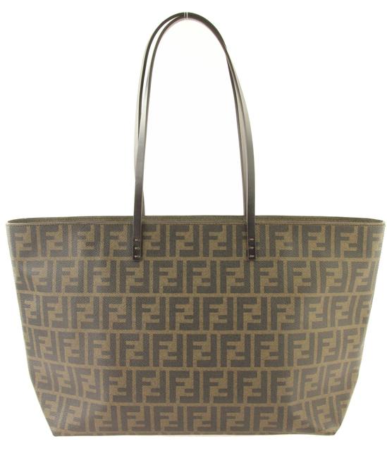 Fendi Roll Zucca Brown Coated Canvas Tote 
