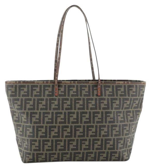 Fendi Roll Zucca Coated Large Brown Canvas Tote 