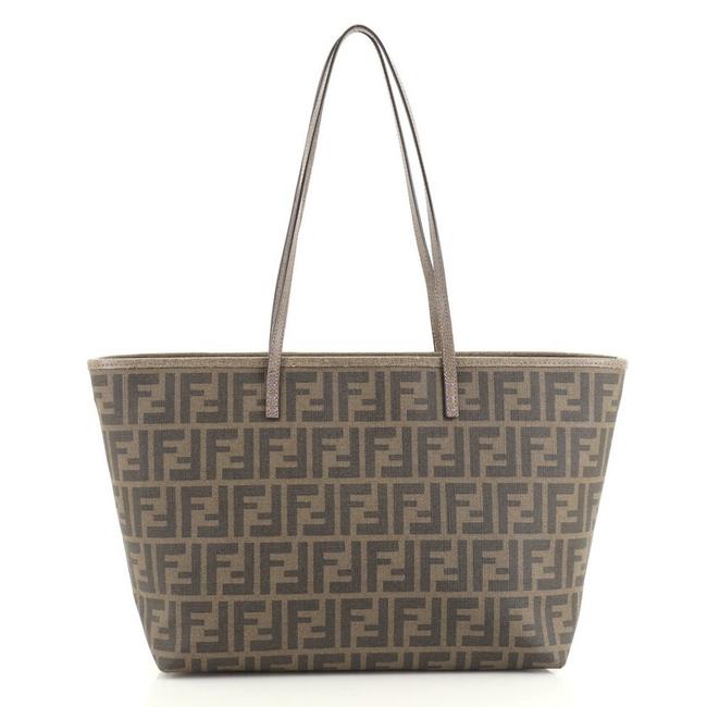 Fendi Roll Zucca Coated Medium Brown Canvas Tote 