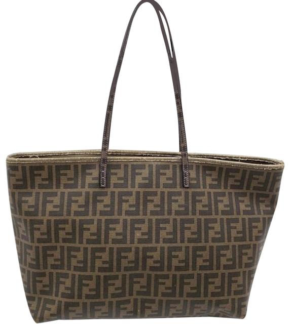 Fendi Roll Zucca Medium Brown Coated Canvas Tote 