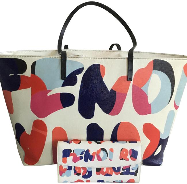 Fendi Roma WhiteMulti Color Leather Tote 