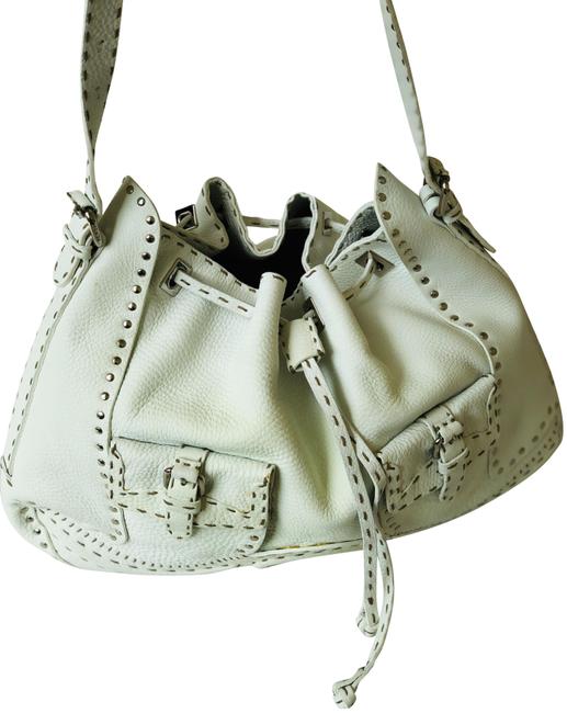 Fendi Roman Hobo Selleria White Leather Shoulder Bag 