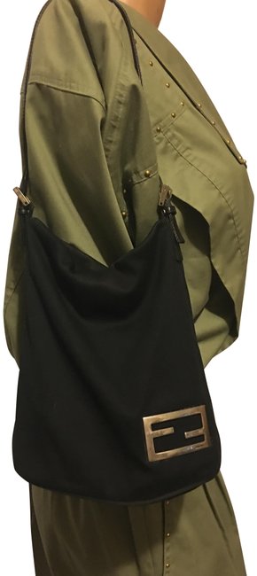 Fendi Round Hand Black Fabric Shoulder Bag 