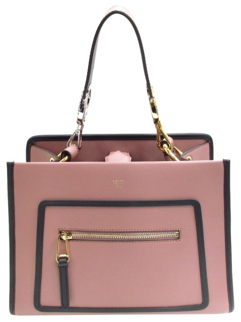 Fendi Runaway Calf English Rose Black Trim 8bh344 Pink Calfskin Leather Tote 