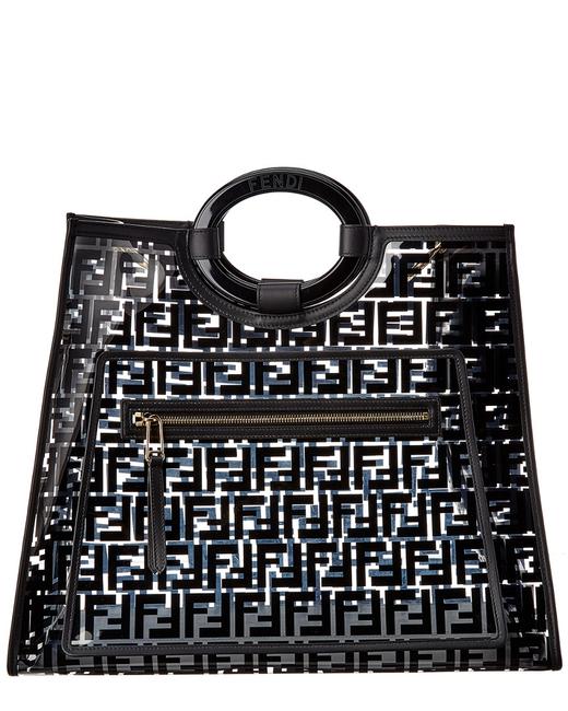 Fendi Runaway Ff Large Pvc Shopper Black Leather Tote 