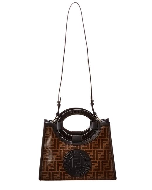 Fendi Runaway Small Ff Canvas &amp; Leather Shopper Black Tote 
