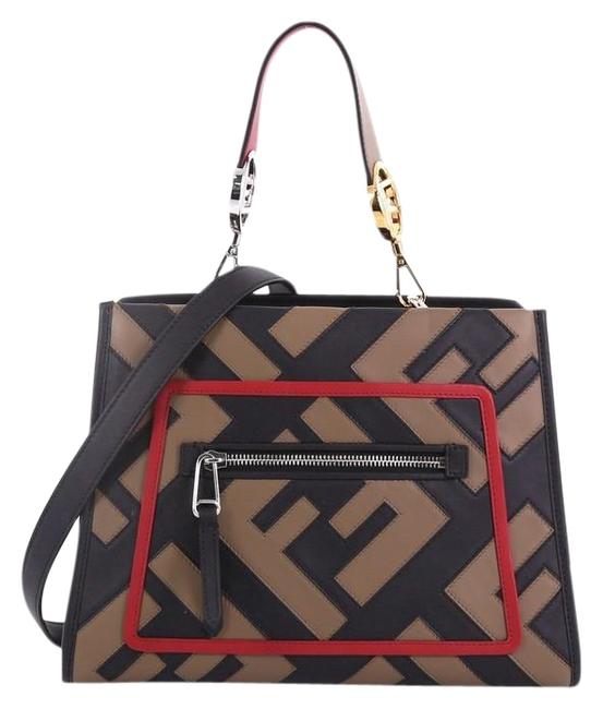 Fendi Runaway Handbag Inlaid Zucca Small Brown and Black Leather Tote 