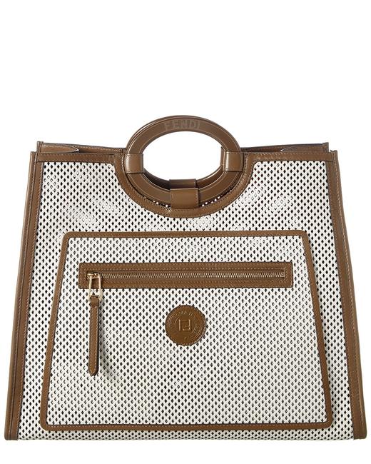 Fendi Runaway Medium Perforated Leather White Tote 