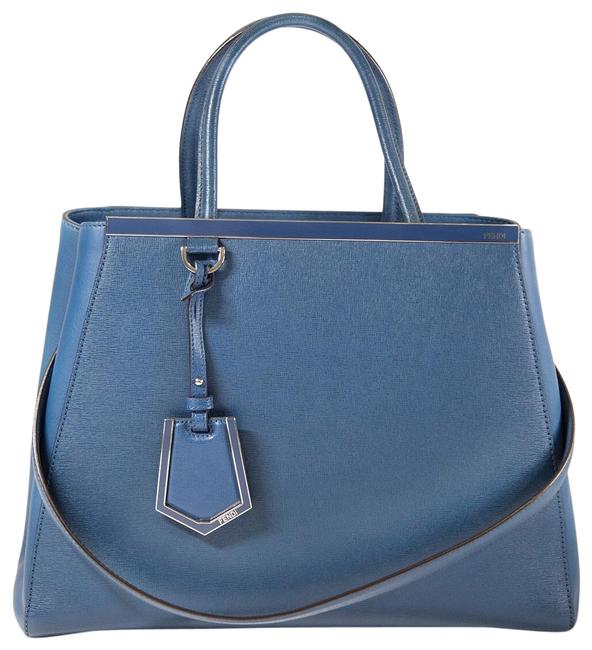 Fendi Saffiano Medium 2jours Blue Leather Tote 