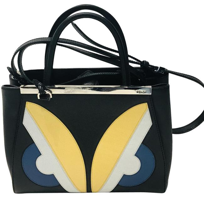 Fendi Saffiano Petite Monster 2jours Black Leather Tote 