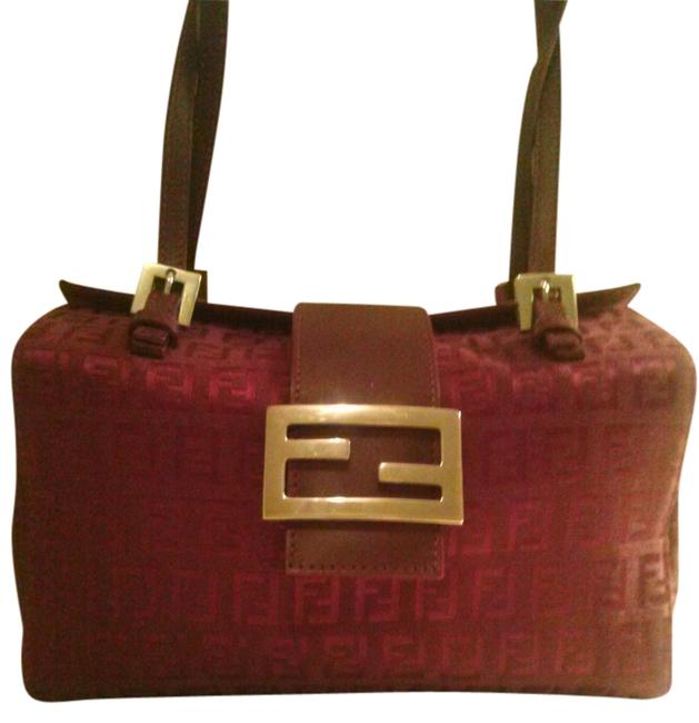 Fendi Satchel Dark Red Canvas Shoulder Bag 