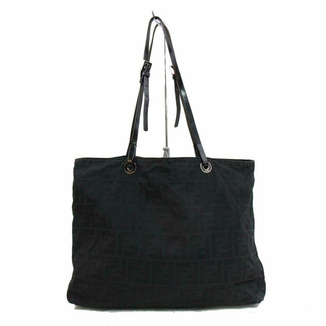 Fendi SatchelTote Black Zucco Print Canvas and Leather Tote 