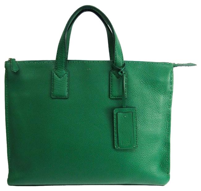 Fendi Selleria 7va375 Briefcase Green Leather Messenger Bag 