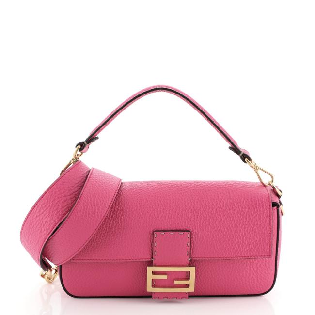 Fendi Selleria Baguette Medium Pink Leather Shoulder Bag 