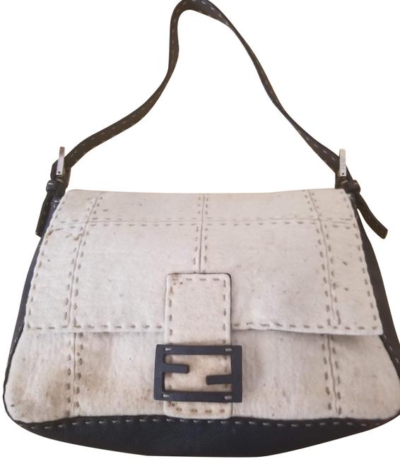 Fendi Selleria BeigeBlue Felt Shoulder Bag 