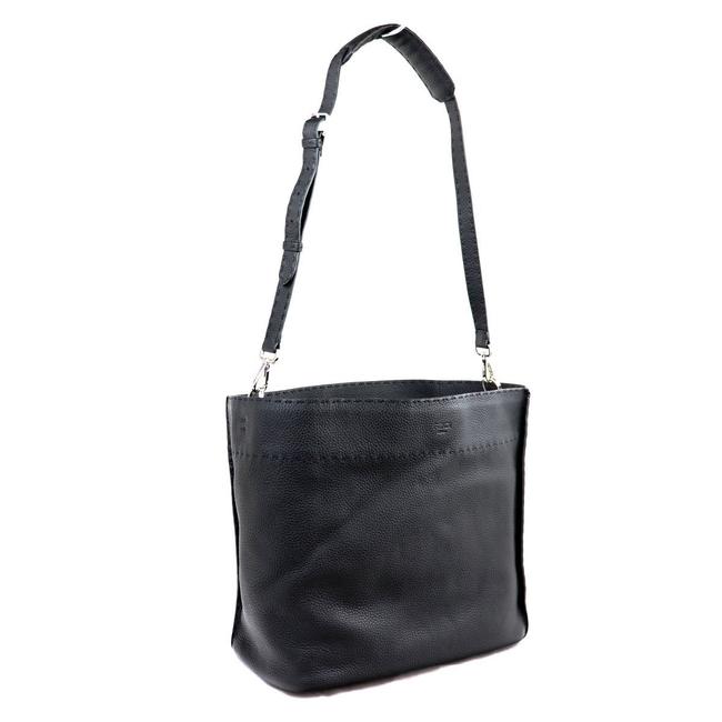 Fendi Selleria Celeria Anna Semi Diagonal Ladies Black Leather Shoulder Bag 