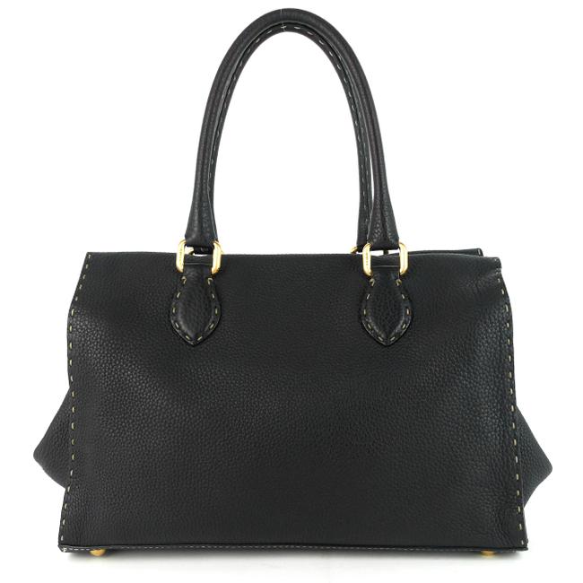 Fendi Selleria Firenze Frame Black Leather Tote 