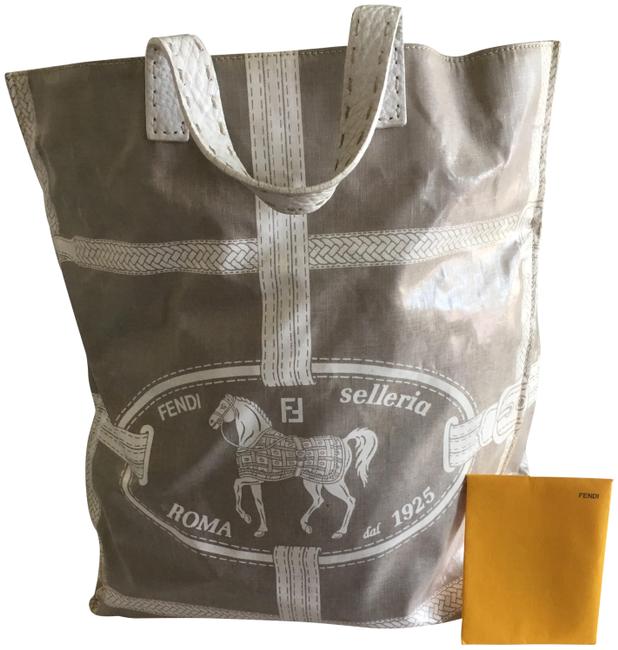 Fendi Selleria Gray and White Canvas Tote 