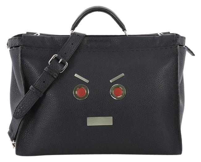 Fendi XL Selleria Peekaboo Faces Handbag Blue Leather Tote 