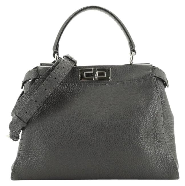 Fendi Selleria Peekaboo Regular Gray Leather Tote 