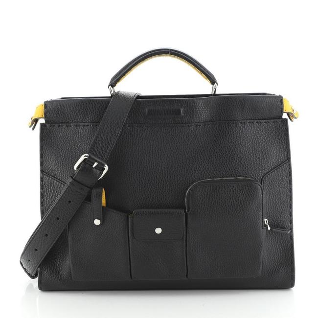 Fendi Selleria Peekaboo Utility Regular Black Leather Messenger Bag 