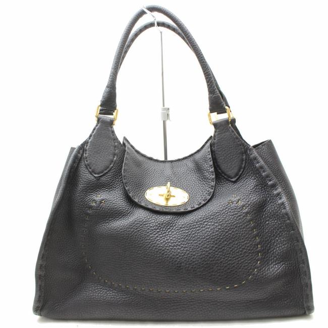 Fendi Selleria Turnlock 869639 Black Leather Shoulder Bag 