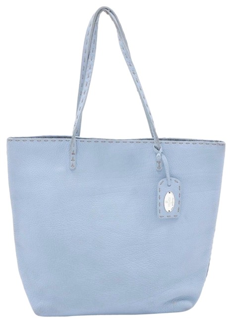 Fendi Selleria with Running Stitch Baby Blue Pebbled Leather Tote 