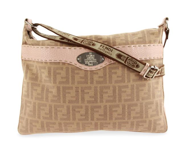 Fendi Selleria Zucca Beige Canvas Messenger Bag 