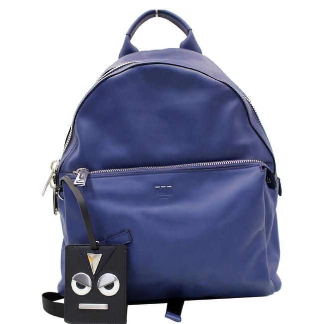 Fendi Serious with Face Charm Blue Leather Backpack 