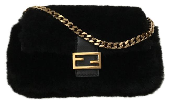 Fendi Shearling Charm Black Leather Baguette 