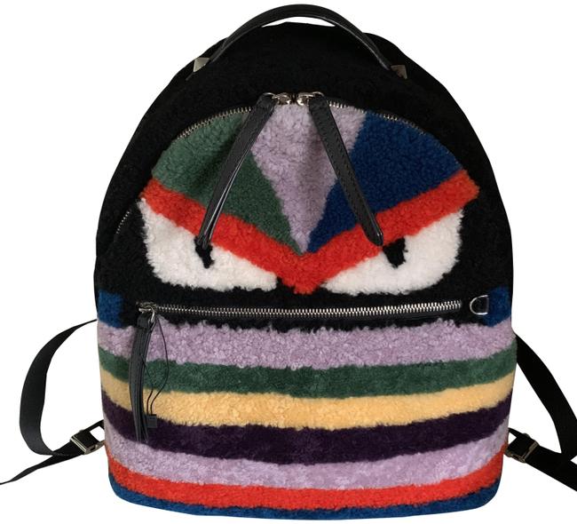 Fendi Shearling Rainbow Sheepskin Leather Backpack 