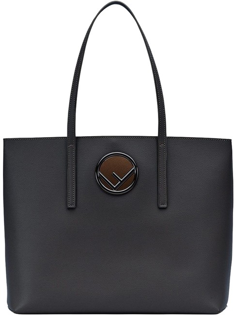 Fendi Shopper Logo Black Leather Tote 
