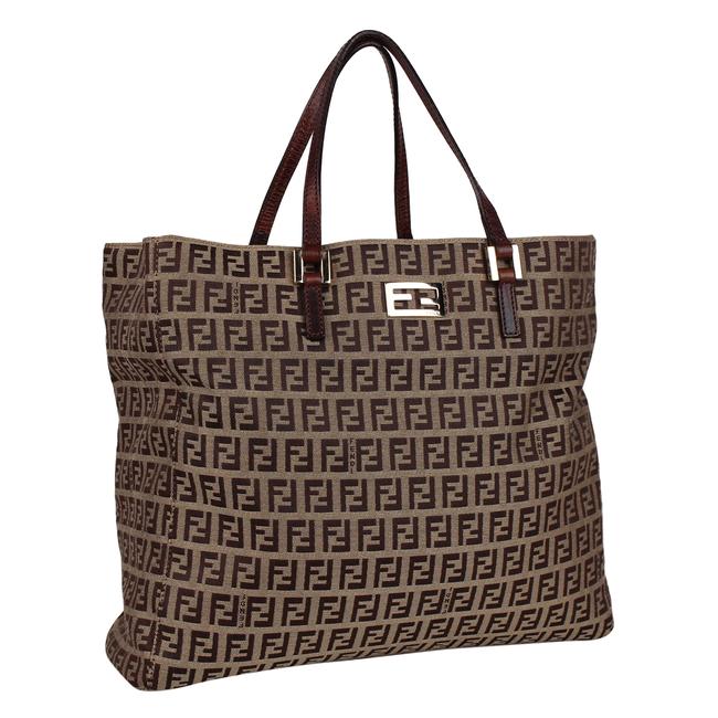 Fendi Shopping Monogram Purse BrownBeige CanvasLeather 8194 Brown Nylon Tote 