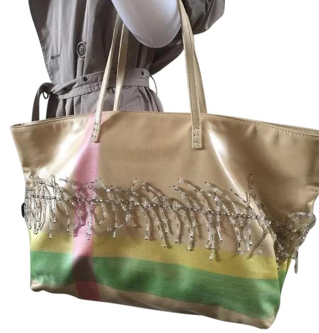 Fendi Shopping Nappa Embroidered Handbag Nude Multi Leather Tote 