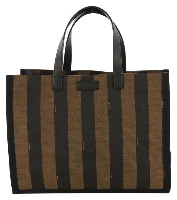 Fendi Shopping Pequin Medium Black and Brown Canvas Tote 