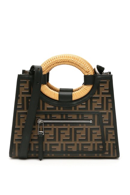 Fendi Shopping Runaway Ff Monogram Shopper BrownBlackBeige Leather Tote 