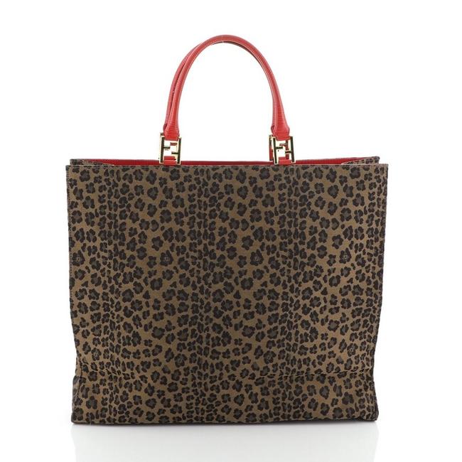 Fendi Shopping Vintage Printed Large Brown Canvas Tote 