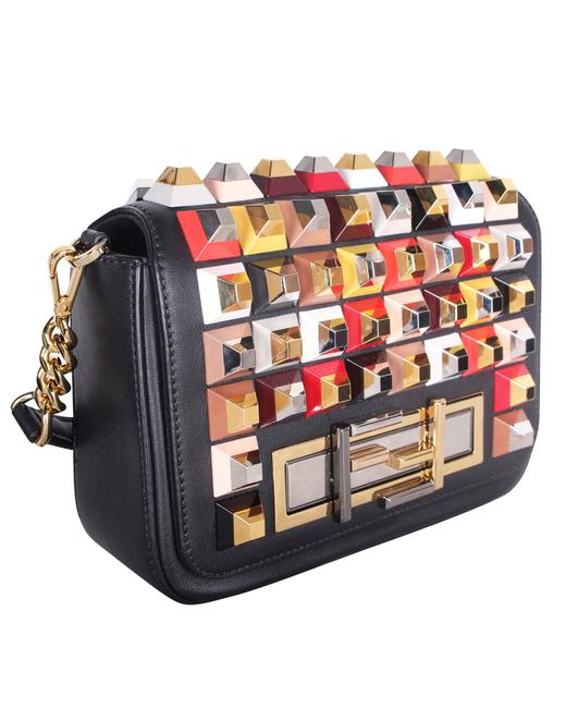 Fendi Shoulder Bag 3 Studded Multicolor Calfskin Leather Baguette 