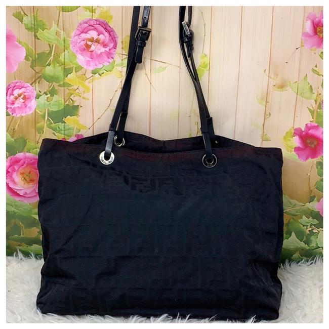 Fendi Shoulder Bag Black Canvas Tote 