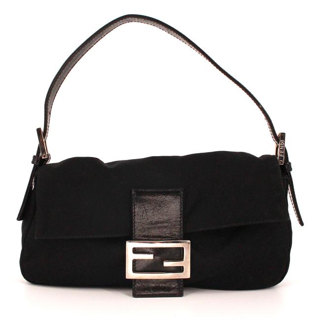 Fendi Shoulder Bag Black Satin Baguette 