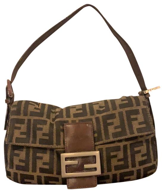 Fendi Shoulder Bag Brown Zucca Canvas Baguette 