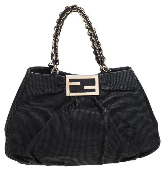 Fendi Shoulder Bag Textured Large Mia Black Fabric Tote 