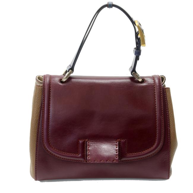 Fendi Shoulder Bag Tri Color Grain Gold Hardware Burgundy Leather Tote 