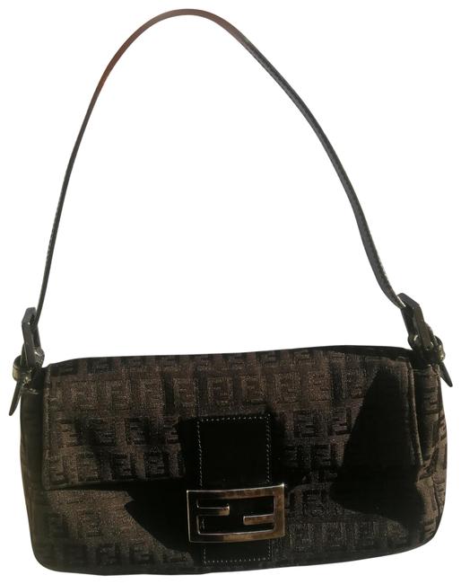 Fendi Shoulder Bag Zucca Black Canvas Baguette 
