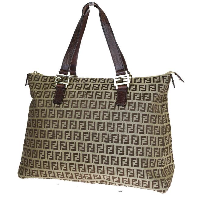 Fendi Shoulder Bag Zucca Monogram Brown Canvas Tote 