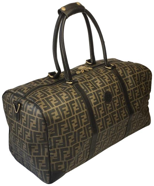 Fendi Shoulder Beige Coated Canvas WeekendTravel Bag 