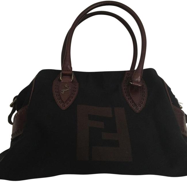 Fendi Shoulder Bag Black with Brown Fabric Leather Handles Tote 