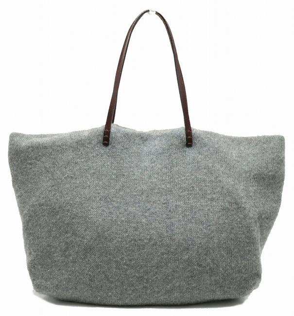 Fendi Shoulder Leather Color Gray Brown Wool Tote 
