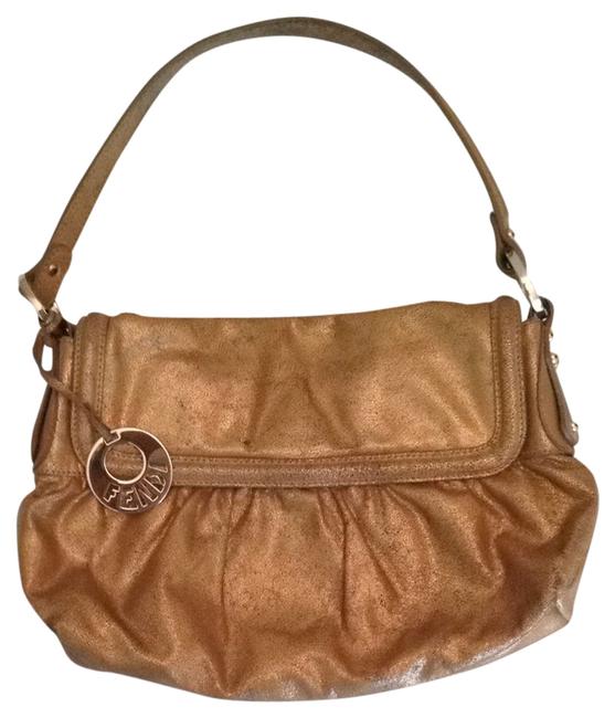 Fendi Clutch ShoulderClutch Crackled Gold Metallic Leather Shoulder Bag 